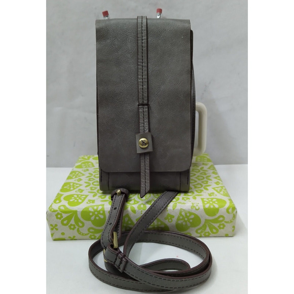 HOBO Gray Leather Credit Card ID Windown Phone Pocket Crossbody Bag - Picture 1 of 16